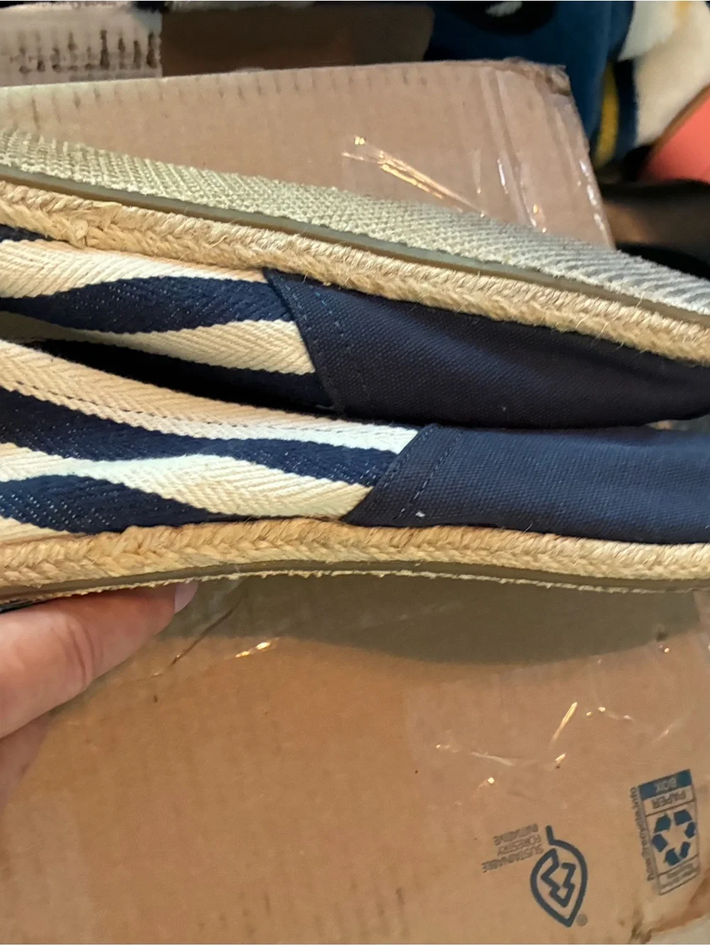 Toms Classic University Navy White Stripes Womens Canvas Espadrille Slip-ons,W11